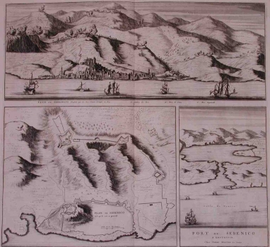 MORTIER,  PIERRE: VIEW AND PLAN OF ŠIBENIK AND THE VIEW OF THE PORT OF ŠIBENIK